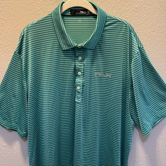 RLX Ralph Lauren Polo Tee Shirt Purple Green Stripe Men’s Size XXL 2X - Picture 3 of 10